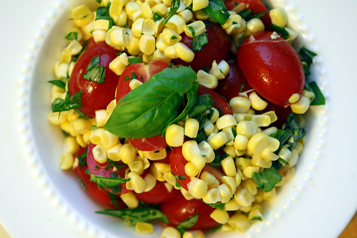 Corn and tomato salad with basil