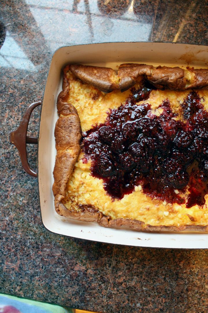 Corn Pancake with Blackberry Sauce