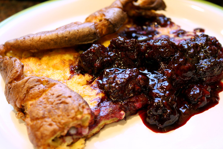 Corn Pancake with Blackberry Sauce