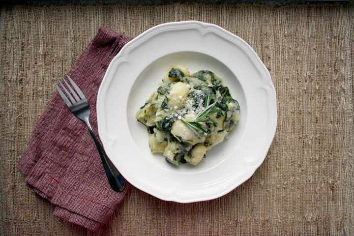 Gnocci with Spaghetti Squash, Spinach and Rosemary