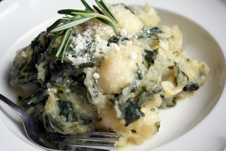 Gnocci with Spaghetti Squash, Spinach and Rosemary