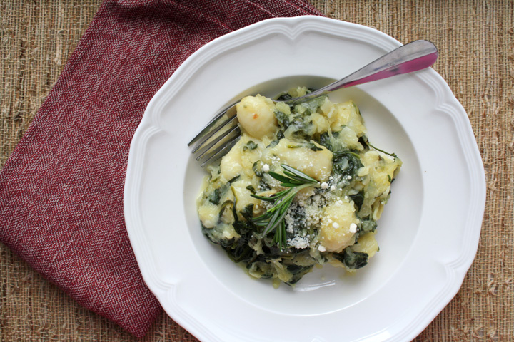 Gnocci with Spaghetti Squash, Spinach and Rosemary