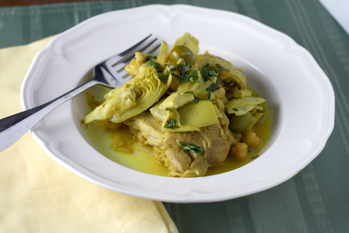 Braised Chicken with Artichokes and Olives ~ ElephantEats.com