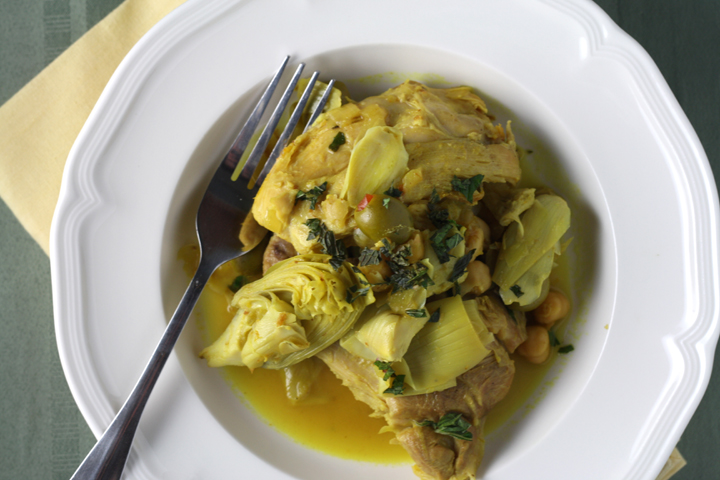 Braised Chicken with Artichokes and Olives ~ ElephantEats.com