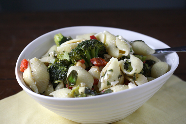 Pasta Salad with Feta, Broccoli, Capers, and Chickpeas ~ ElephantEats.com