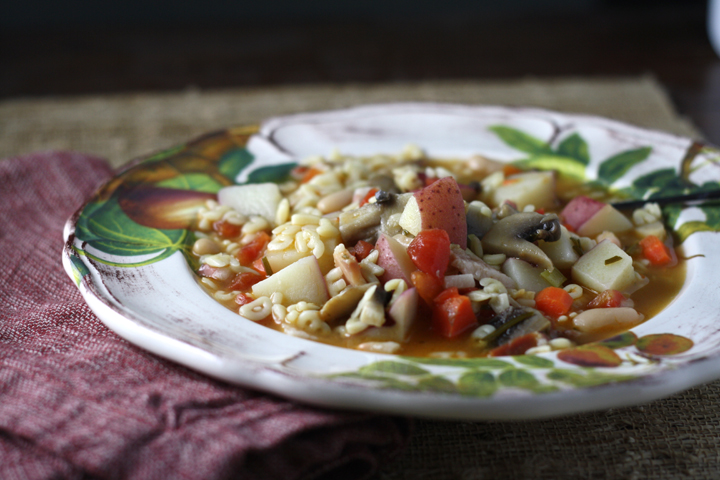 Pasta Soup with Potatoes, Pancetta and Mushrooms ~ ElephantEats.com