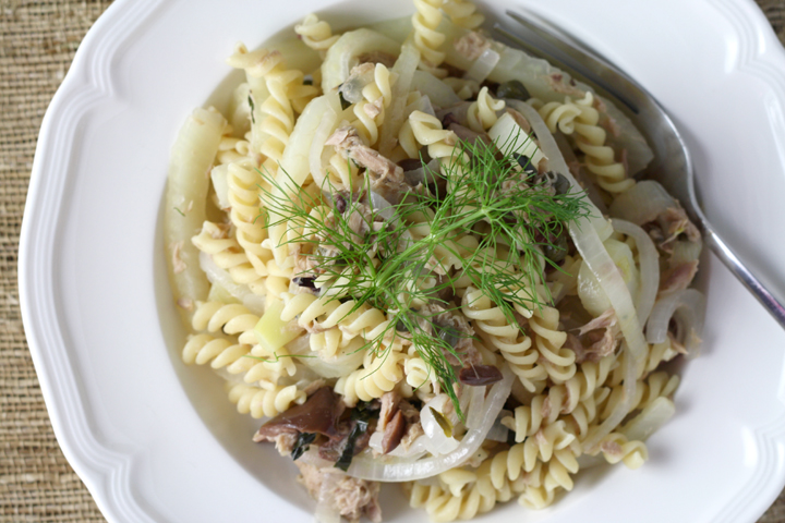 Light Lemony Tuna Pasta with Fennel, Capers, and Olives ~ ElephantEats.com