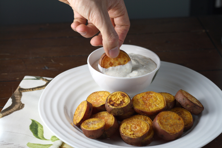 Thanksgivukkah! Spiced Sweet Potato "Gelt" with Orange Honey Sour Cream ~ ElephantEats.com