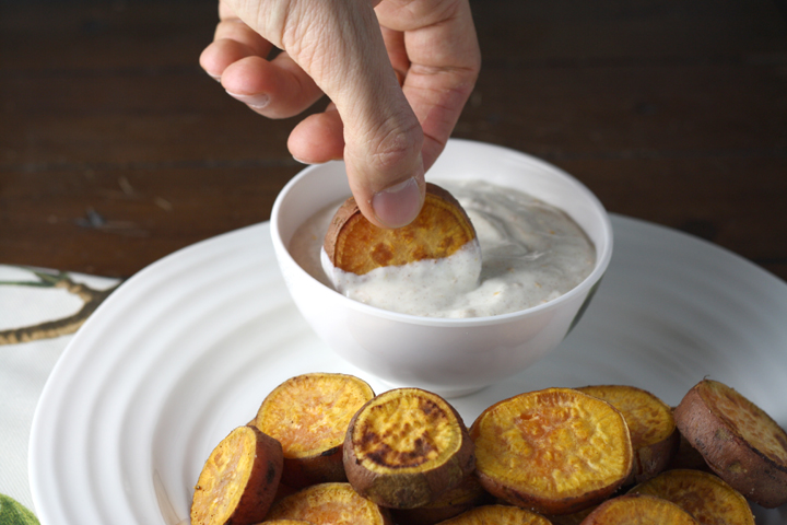 Thanksgivukkah! Spiced Sweet Potato "Gelt" with Orange Honey Sour Cream ~ ElephantEats.com