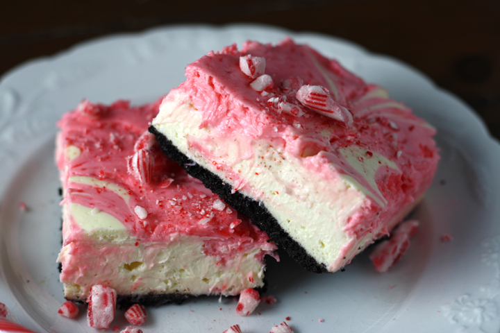 Peppermint White Chocolate Swirl Cheesecake Bars ~ ElephantEats.com