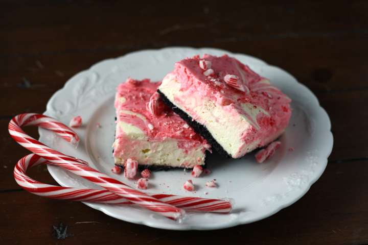 Peppermint White Chocolate Swirl Cheesecake Bars ~ ElephantEats.com