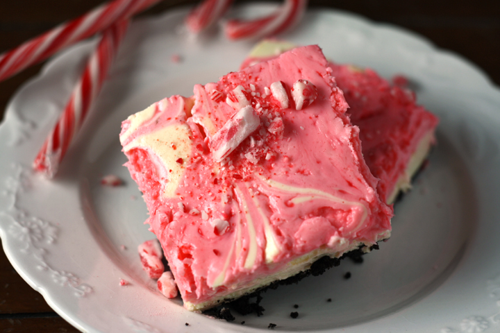 Peppermint White Chocolate Swirl Cheesecake Bars ~ ElephantEats.com