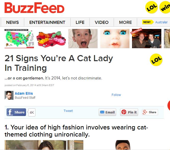 Buzzfeed 21 Signs You’re A Cat Lady In Training ~ ElephantEats.com